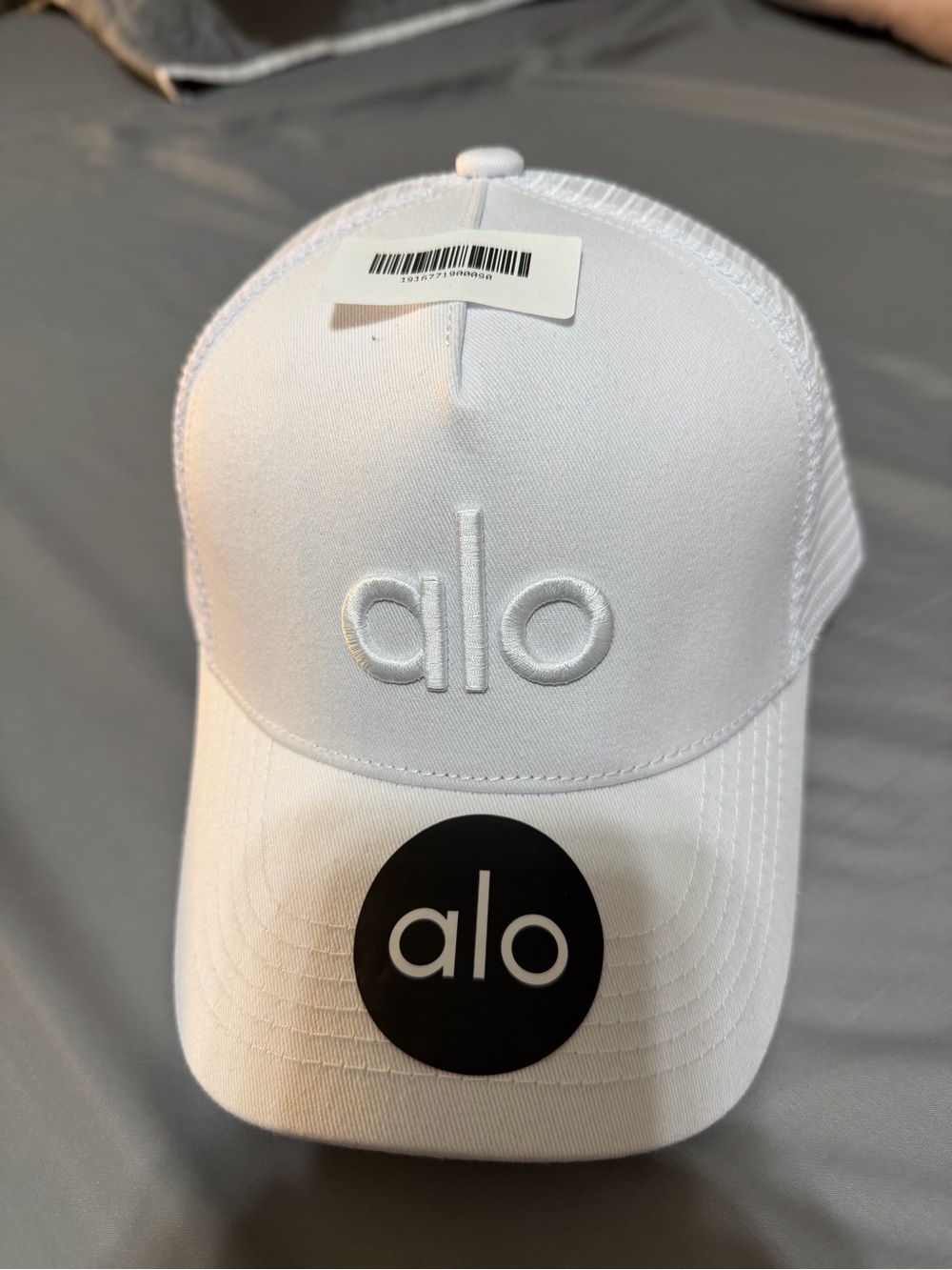 ALO Yoga White Trucker Hat with Embroidered Logo